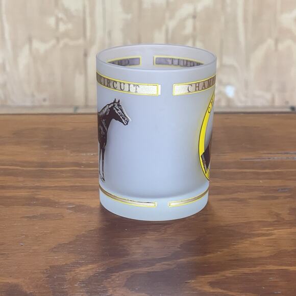 Vintage Champagne Circuit Frosted Glass Barware Gold Trim Horse Racing 1980 AQHA - Picture 4 of 7